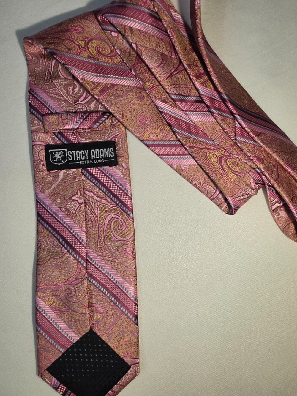 Stacy Adams Mens Extra Long Neck Tie Pink & Orange Paisley SILK